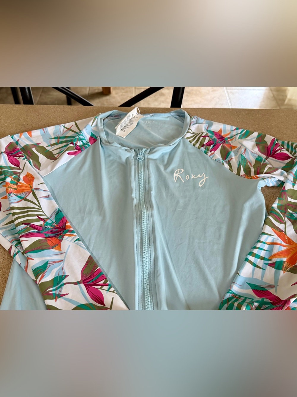 Roxy Light tropical aqua blue large rash guard shirt coverup jacket full zip up - Picture 2 of 5